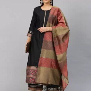 KURTA SET BLENDED FABRIC WOMEN & GIRLS ETHNIC INDIAN DESIGN 2XL DARK BLACK PRINT